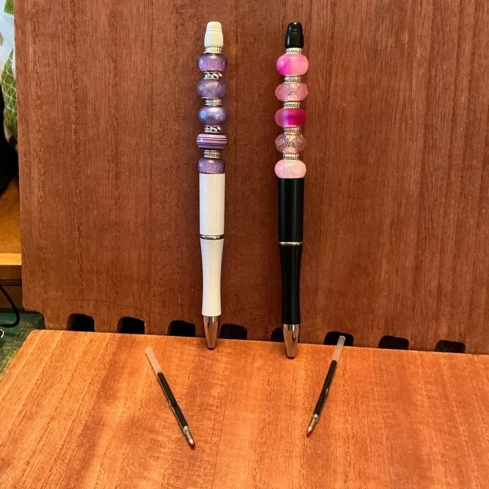 Hand Crafted Beaded Pens Set of 2 with ink refill, Ballpoint Black